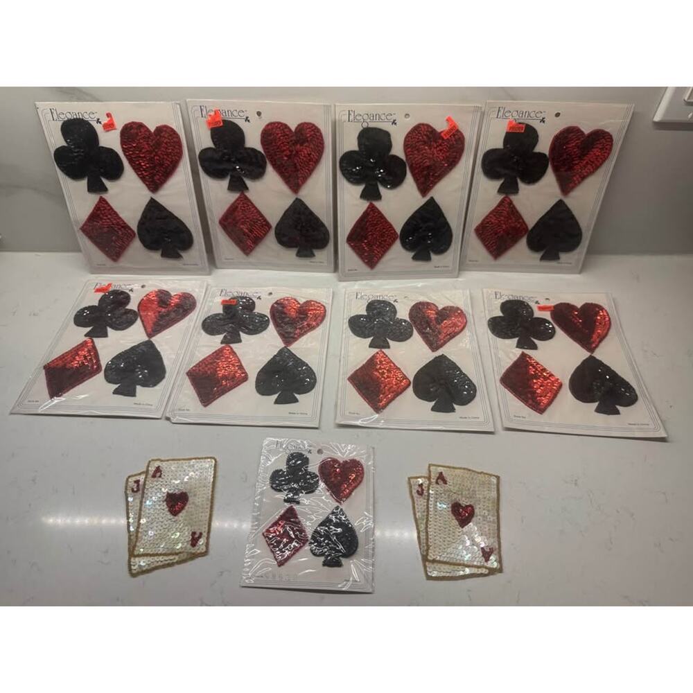 Elegance Sequin Appliqué Patches Pins Playing Cards Club Diamond Heart Spade Lot